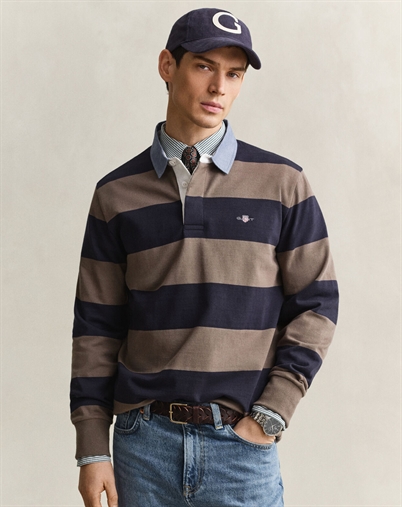Gant - Reg Chambray Stripe Heavy Rugger Polo - Black Brown Melange